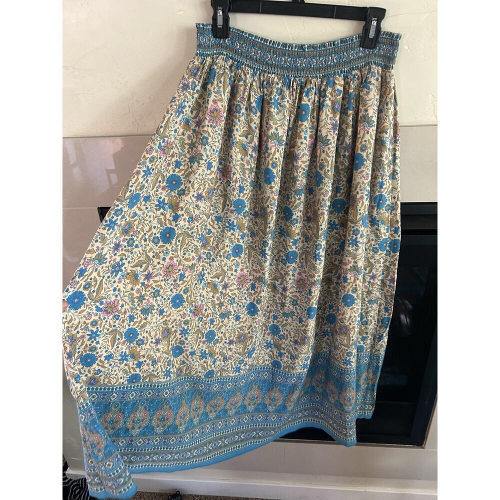 Natural Life Maxi Skirt Womens Sz Large Floral Long Cottage Boho Artsy Smocked - Picture 9 of 11